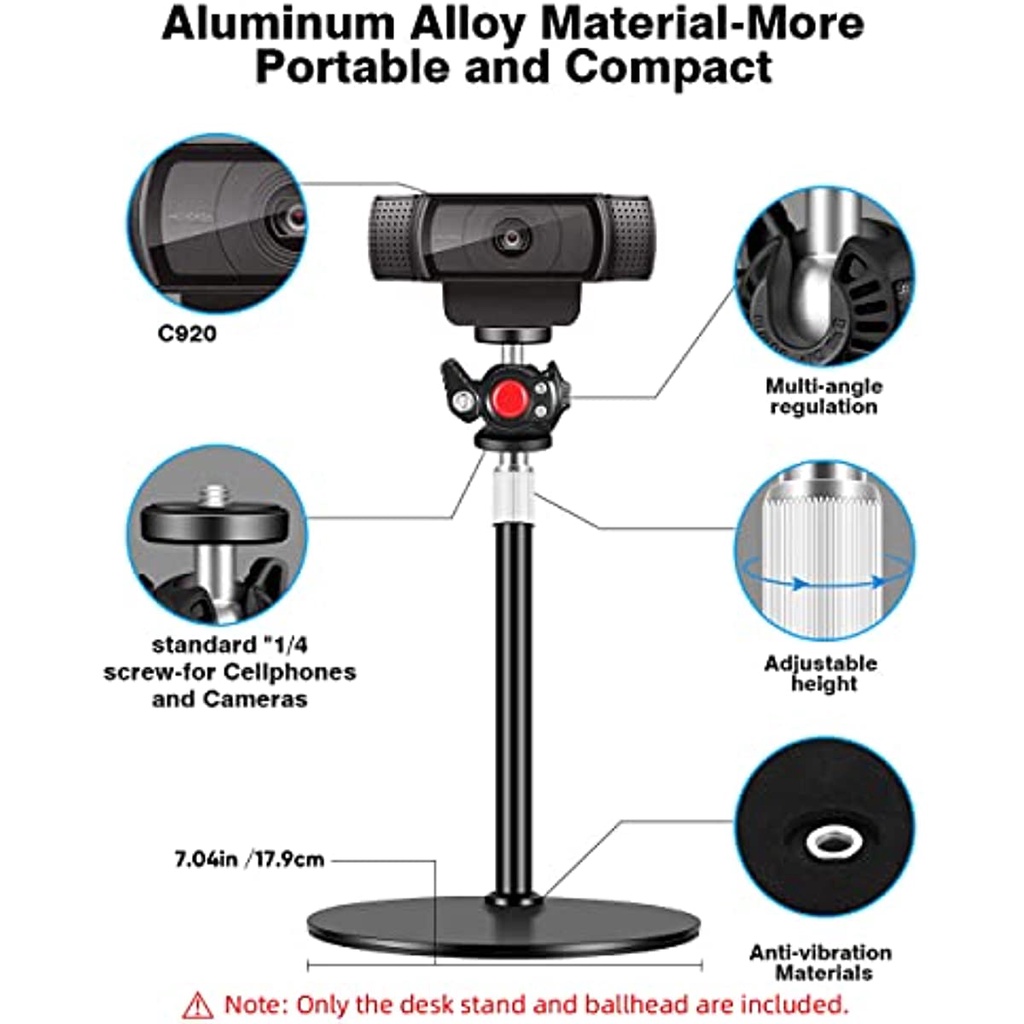 โลหะล้วน-ขาตั้งกล้องเว็บแคม-สําหรับโต๊ะ-ขาตั้งกล้องเว็บแคม-พร้อม-360-หัวบอล-ปรับความสูงได้-สําหรับกล้องเว็บแคม-logitech-c930-c922-brio-4k-และเว็บแคมอื่นๆ