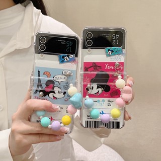 เคสโทรศัพท์มือถือ PC แข็ง กันกระแทก ลายการ์ตูนมิกกี้เมาส์ พร้อมสายโซ่คล้อง สําหรับ Samsung Galaxy Z Flip 4 5G 3in1 Z Flip 3