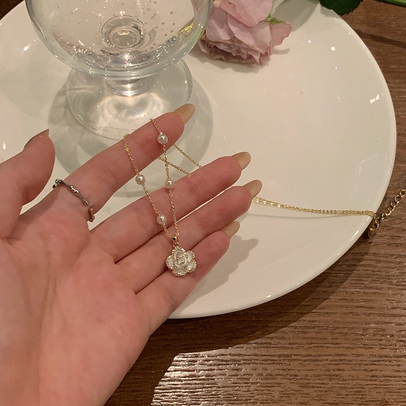 เครื่องประดับ-สร้อยคอโซ่-จี้รูปดอกไม้-ประดับเพชร-และไข่มุก-สไตล์เกาหลี-สําหรับผู้หญิง