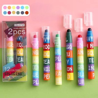 ปากกามาร์กเกอร์ เรืองแสง ลายกราฟฟิติน่ารัก 12 สี แบบสร้างสรรค์ สไตล์เรโทร