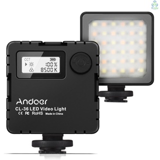 Andoer CL-36 ไฟวิดีโอ LED สองสี ขนาดเล็ก 2800K-8500K หรี่แสงได้ แบตเตอรี่ในตัว ชาร์จได้ พร้อมเมาท์โคลด์ชู 3 ตัว จอแสดงผล LCD Vlog ไฟเติม สําหรับกล้อง DSLR [19] [มาใหม่]