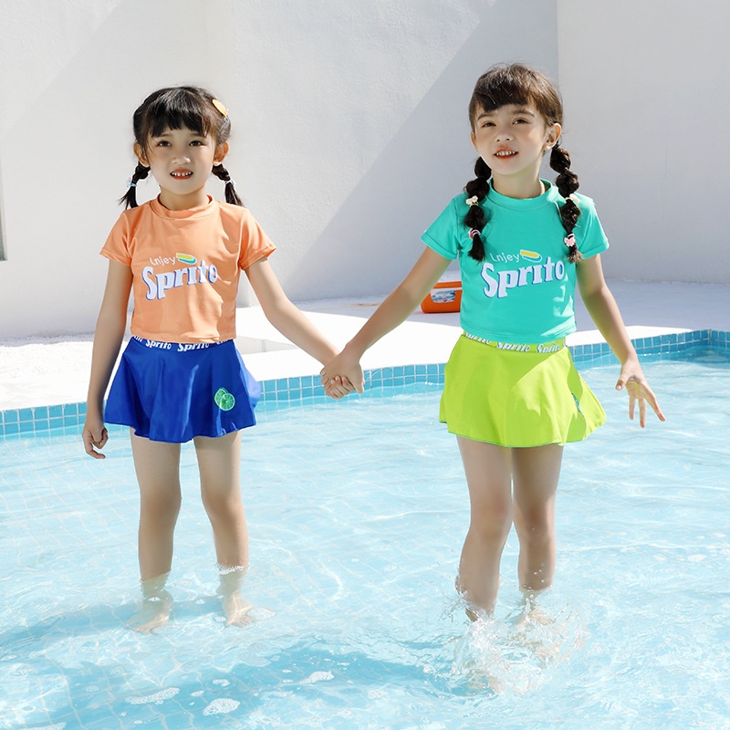 coco-ชุดว่ายน้ำเด็กผู้หญิง-2-ชิ้น-เสื้อ-กระโปรง-สีพื้น-รุ่น-2535