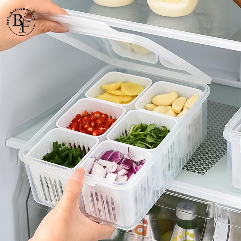 กล่องเก็บของในตู้เย็น-4-6-ช่อง-อาหาร-ผัก-ผลไม้-กล่องเก็บของในตู้เย็น-ตะกร้าระบายน้ํา-หัวหอม-เนื้อสัตว์-ขิง-ใส-กรอบ