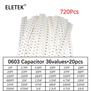 ชุดตัวอย่างตัวเก็บประจุอิเล็กทรอนิกส์ 0603 SMD 36 ค่า * 20 ชิ้น = 720 ชิ้น 1pF ~ 10uF Diy