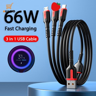 3 In 1 สายชาร์จโทรศัพท์มือถือ แบบสปริง พับเก็บได้ อเนกประสงค์ พอร์ต USB Type C 66W 6A สําหรับ Android