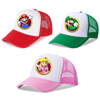 หมวกกันแดด ผ้าตาข่าย ระบายอากาศได้ดี ลายการ์ตูน Super Mario Brothers เหมาะกับเดินชายหาด สําหรับเด็ก