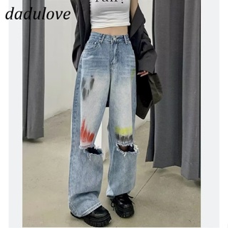 DaDulove💕 New American Ins Graffiti Ripped Jeans Womens High Waist Loose Wide Leg Pants Large Size Trousers