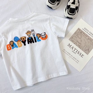 เสื้อยืดคอกลม แขนสั้น ผ้าฝ้าย 100% พิมพ์ลายสัตว์น่ารัก แฟชั่นสําหรับเด็กผู้ชาย และเด็กผู้หญิง