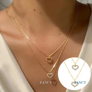 Fancy ใหม่ สร้อยคอโซ่ จี้รูปหัวใจ เรขาคณิต หลายชั้น สีทอง สีเงิน เครื่องประดับแฟชั่น สําหรับผู้หญิง