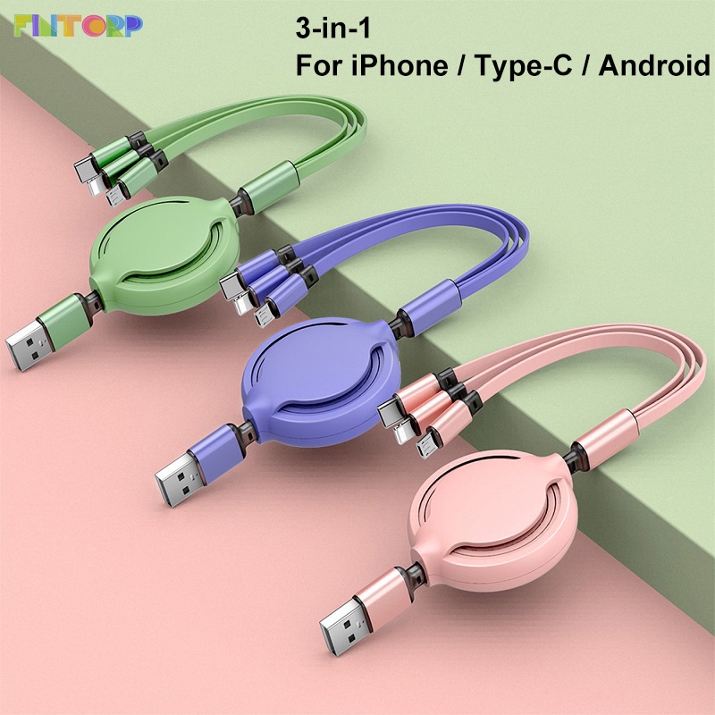 สายชาร์จโทรศัพท์-3-in1-ม้วนเก็บสายได้-ชาร์จเร็ว-2-4a-มีหัว-type-c-for-iphone-micro-usb-ความยาว-1-1เมตร-1เมตร