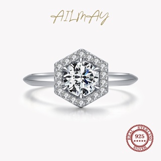 Ailmay แหวนเงินสเตอร์ลิง 925 100% ทรงหกเหลี่ยม สไตล์คลาสสิก เครื่องประดับ สําหรับผู้หญิง งานแต่งงาน