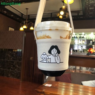 Abongbang ที่วางขวดน้ํา แบบพกพา กระเป๋าใส่แก้วกาแฟ ปลอกหุ้มผ้าใบ ฤดูใบไม้ผลิ ชุดชานม สายคล้องขวดน้ํา ดี