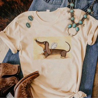 เสื้อยืด พิมพ์ลายมังงะ Dachshund สไตล์ญี่ปุ่น แนวสตรีท แฟชั่นฤดูร้อน สําหรับผู้หญิง y2k