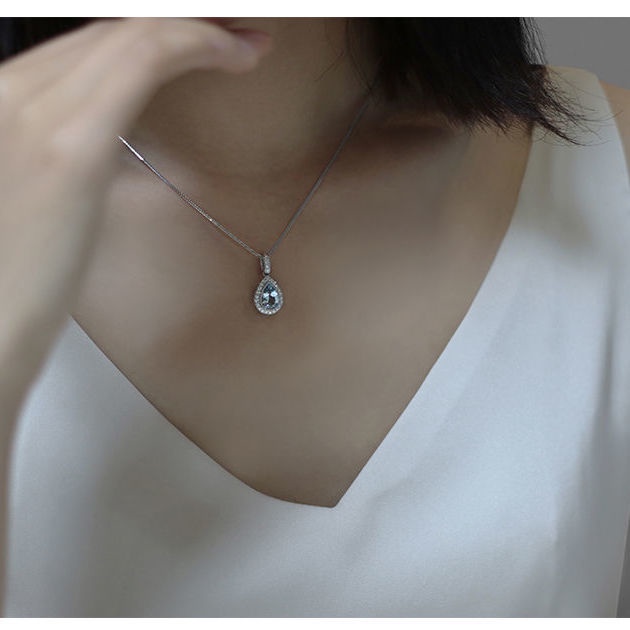 สร้อยคอเงิน-เกรด-s925-จี้รูปหยดน้ํา-ประดับเพชร-อัญมณี-ดาว-หรูหรา-สําหรับผู้หญิง