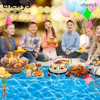 CHERRY3 ผ้าปูโต๊ะพลาสติก ลายคลื่นน้ํา PE สีฟ้า สําหรับตกแต่งบ้าน ปาร์ตี้ริมทะเล