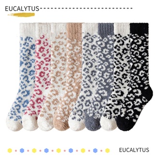 EUTUS ถุงเท้า ผ้ากํามะหยี่ พิมพ์ลายเสือดาว ให้ความอบอุ่น แฟชั่นฤดูหนาว