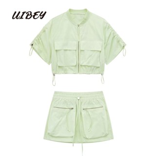 Uibey เสื้อเชิ้ตแฟชั่น อเนกประสงค์ + กระโปรงยาวครึ่งตัว 845604