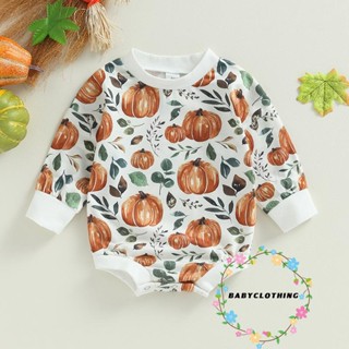 Babyclothes- ชุดรอมเปอร์ลําลอง แขนยาว คอกลม พิมพ์ลายฟักทอง ฮาโลวีน แฟชั่นฤดูใบไม้ร่วง สําหรับเด็กผู้หญิง