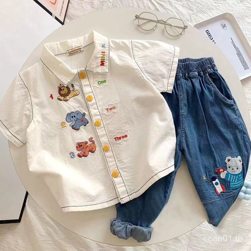 เสื้อเชิ้ตเด็กเล็กสุดน่ารัก-เสื้อเชิ้ต-คอปกโปโล-ปักลายการ์ตูน-สีขาว-แฟชั่นฤดูร้อน-สไตล์ญี่ปุ่น-สําหรับเด็กผู้ชาย