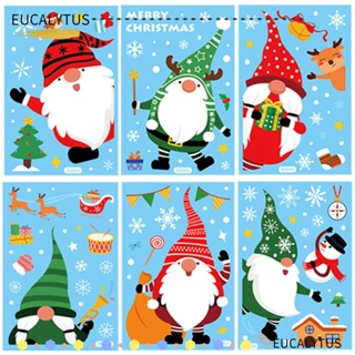 Eutus สติกเกอร์ ลายซานตาคลอส สุขสันต์วันคริสต์มาส มีกาวในตัว สําหรับติดตกแต่งหน้าต่าง ห้องครัว สํานักงาน 6 แผ่น