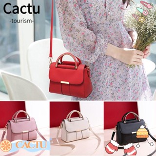 Cactu กระเป๋าถือ กระเป๋าสะพายไหล่ หนัง PU ทรงโท้ท ทรงสี่เหลี่ยม สีพื้น ปรับได้ คุณภาพสูง สําหรับสตรี