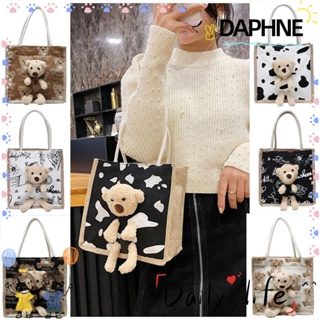 Daphne กระเป๋าถือ ผ้าแคนวาส ลายหมีน่ารัก อเนกประสงค์