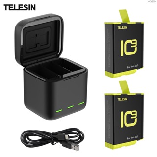 TELESIN Sports Camera Battery Storage Charger Set 1 * 3-slot Battery Charging Box + 2 * 1750mAh Batteries Fast Charging with TF Card Storage Slots Replacement for   11/10/