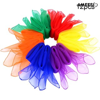 Ameesi ผ้าพันคอ ผ้าชีฟอง ทรงสี่เหลี่ยม สีแคนดี้ พร็อพการแสดง สําหรับเด็ก 12 ชิ้น