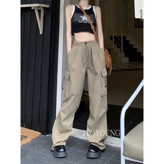 2TOYOUNG กางเกงขายาว คาร์โก้ กางเกง เชือกอเมริกันคลาสิค Cargo pants 2023 NEW AG08111