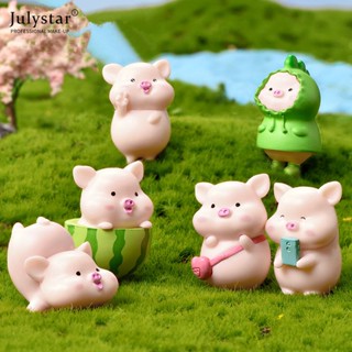 JULYSTAR หมูน่ารักภูมิทัศน์ไมโครบอนไซพืชอวบน้ำตกแต่งตกแต่งตกแต่งสัตว์ขนาดเล็กงานฝีมือตกแต่ง