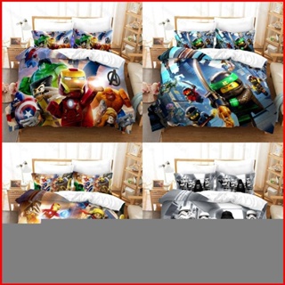 Fash LEGO Marvel Super Heroes 3in1 ชุดเครื่องนอน ผ้าปูที่นอน ผ้าห่ม ห้องนอน ล้างทําความสะอาดได้ สะดวกสบาย