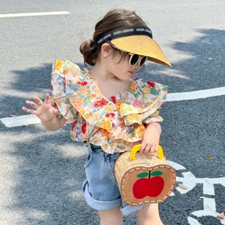 เสื้อเชิ้ตแขนสั้น สไตล์เกาหลี แฟชั่นฤดูร้อน สําหรับเด็กผู้หญิง อายุ 3-8 ปี