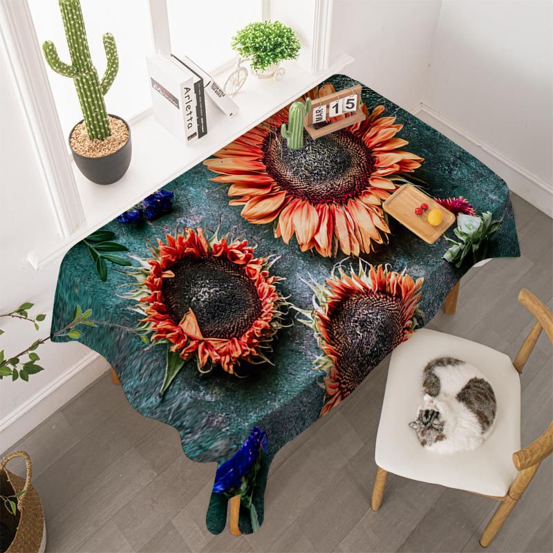ผ้าย้อนยุค-ผ้าปูโต๊ะ-ลายดอกทานตะวัน-สําหรับตกแต่งหอพัก-ห้องนั่งเล่น