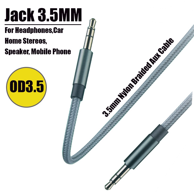 สายแจ็ค-3-5mm-nylon-braided-aux-cable-แบบสายถักไนล่อน-สายยาว-1m-2m-สำหรับลำโพง-โทรศัพท์-เครื่องเสียง-หูฟัง