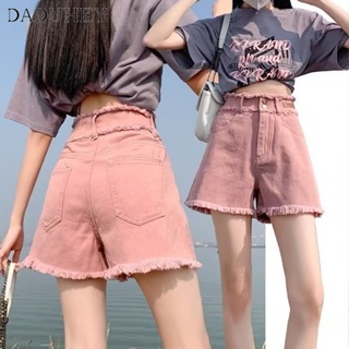 DaDuHey🎈 2023 Korean Style Summer New High Waist Slimming Frayed Pink Shorts Fashion Casual Denim Shorts