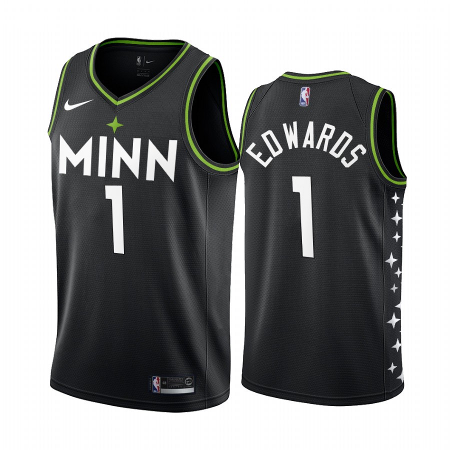 minnesota-timberwolves-1-anthony-edwards-เสื้อบาสเก็ตบอลสีดำของผู้ชายสั้น-เสื้อยืดกีฬา