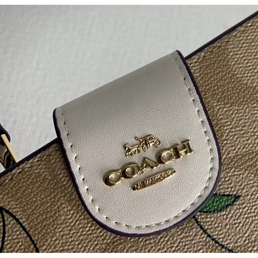 coach-cf401-กระเป๋าสตางค์ผู้หญิงใบสั้น-กระเป๋าสตางค์แบบพับ-ลายเชอร์รี่-ช่องซิป-401