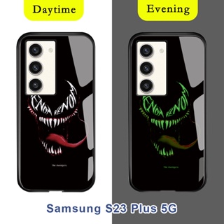 สําหรับ Samsung Galaxy S23 Ultra S23 Plus 5G เคสโทรศัพท์มือถือกระจกนิรภัย ลายซุปเปอร์ฮีโร่ มาร์เวล กัปตันอเมริกา ไอรอนแมน เรืองแสงในที่มืด