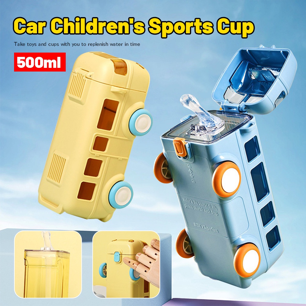 500มิลลิลิตรการ์ตูนเด็กรถบัสรถรูปร่างฟางขวดน้ำสำหรับเด็กนักเรียนน้ำดื่ม-tyeso-แก้วแม่และเด็กแก้ว-ame1-ame1