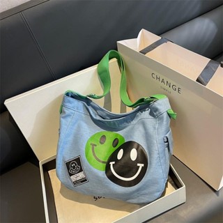 Canvas Womens Bag 2023 New Korean Style Smiley Carto Bag Crossbody Bag Female Student Big Shoulder Bag Underarm Womens Bag