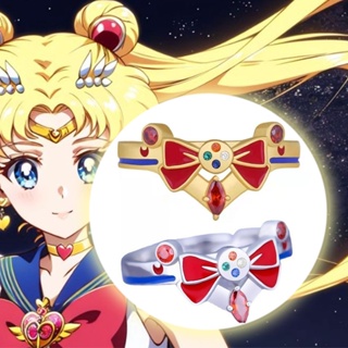 แหวนคอสเพลย์ รูปการ์ตูนอนิเมะ SAILOR MOON Tsukino Usagi Serenity Bow Knot สามารถปรับได้ เหมาะกับของขวัญวันฮาโลวีน