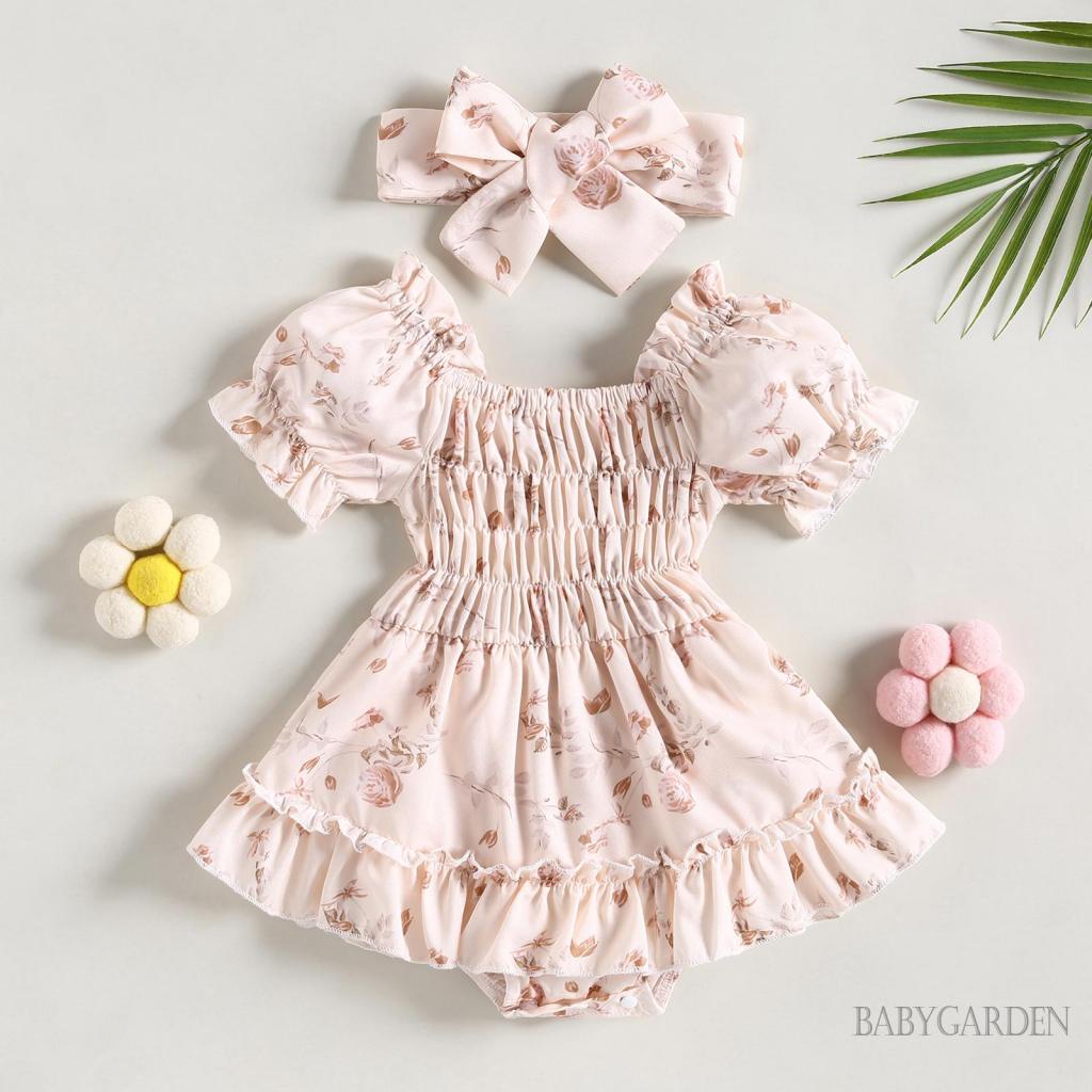 babygarden-0-24-เดือน-ชุดรอมเปอร์-เปิดไหล่-พิมพ์ลายดอกไม้-แต่งโบว์-พร้อมที่คาดผม-สําหรับเด็กผู้หญิง