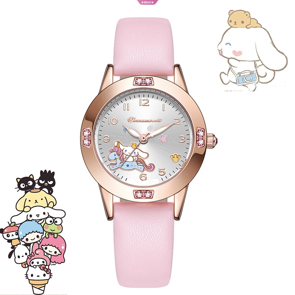 sanrio-kawaii-hello-kitty-นาฬิกา-my-melody-cinnamoroll-kuromi-นักเรียน-ผู้ชายและผู้หญิง-การ์ตูนเพชร-นาฬิกา-ของขวัญเด็ก-ของเล่น