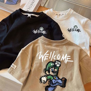 (พร้อมส่ง) เสื้อยืดแขนสั้นลําลอง ผ้าฝ้ายแท้ แฟชั่นฤดูร้อน สําหรับเด็กผู้ชาย 2023