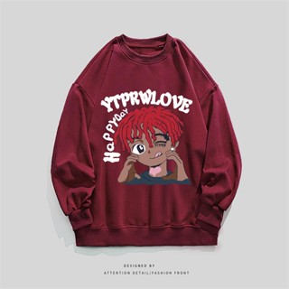 เสื้อกันหนาวแขนยาว คอกลม ขนาดใหญ่ สไตล์ฮาราจูกุ อเมริกัน สตรีท แฟชั่นเรโทร สําหรับผู้ชาย และผู้หญิง