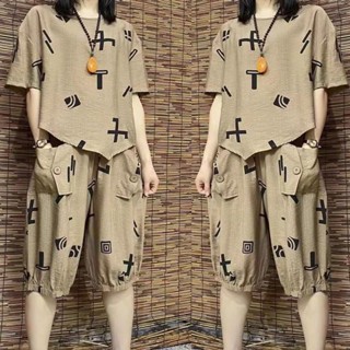 [lucky เสื้อผ้าสตรี] ชุดเสื้อแขนสั้นลําลอง ผ้าฝ้าย และผ้าลินิน ทรงหลวม แฟชั่นฤดูร้อน สําหรับคุณแม่