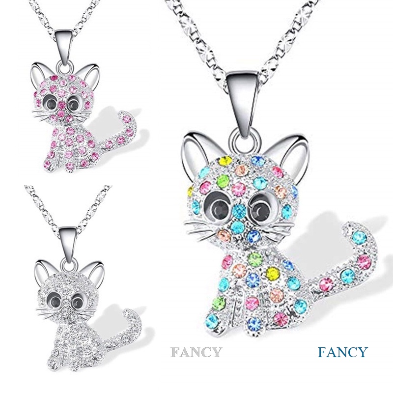 fancy-ผู้หญิง-น่ารัก-เพชร-แมว-สร้อยคอ-หรูหรา-สัตว์-เครื่องประดับ-อุปกรณ์เสริม