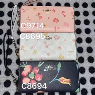 Long Zip Around Wallet C9714 C8695 C8694 กระเป๋าสตางค์ผู้หญิงกระเป๋าสตางค์ COAC H กระเป๋าใส่บัตรผู้หญิงพิมพ์ลายหนังแท้