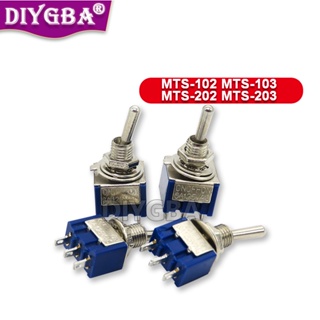 Mts102 สวิตช์โยกเสาเดี่ยว ขนาดเล็ก SPDT DPDT เปิด-ปิด เปิด-ปิด 120VAC 6A 1/4 นิ้ว 103 202 203 10 ชิ้น