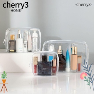 CHERRY3 กระเป๋าเครื่องสําอาง กันน้ํา สีโปร่งใส สําหรับเดินทาง 3 ชิ้น